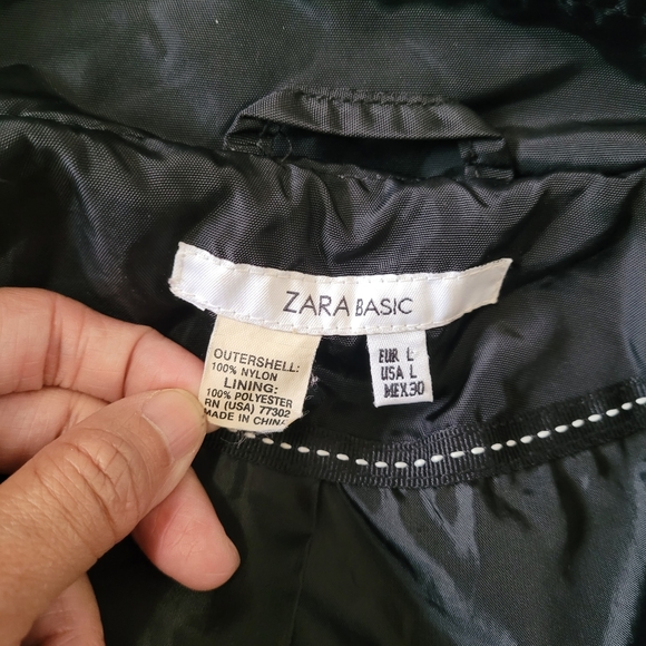 Zara Basic Black Coat Jacket with Removable and Adjustable Hood Size Large - Picture 5 of 11